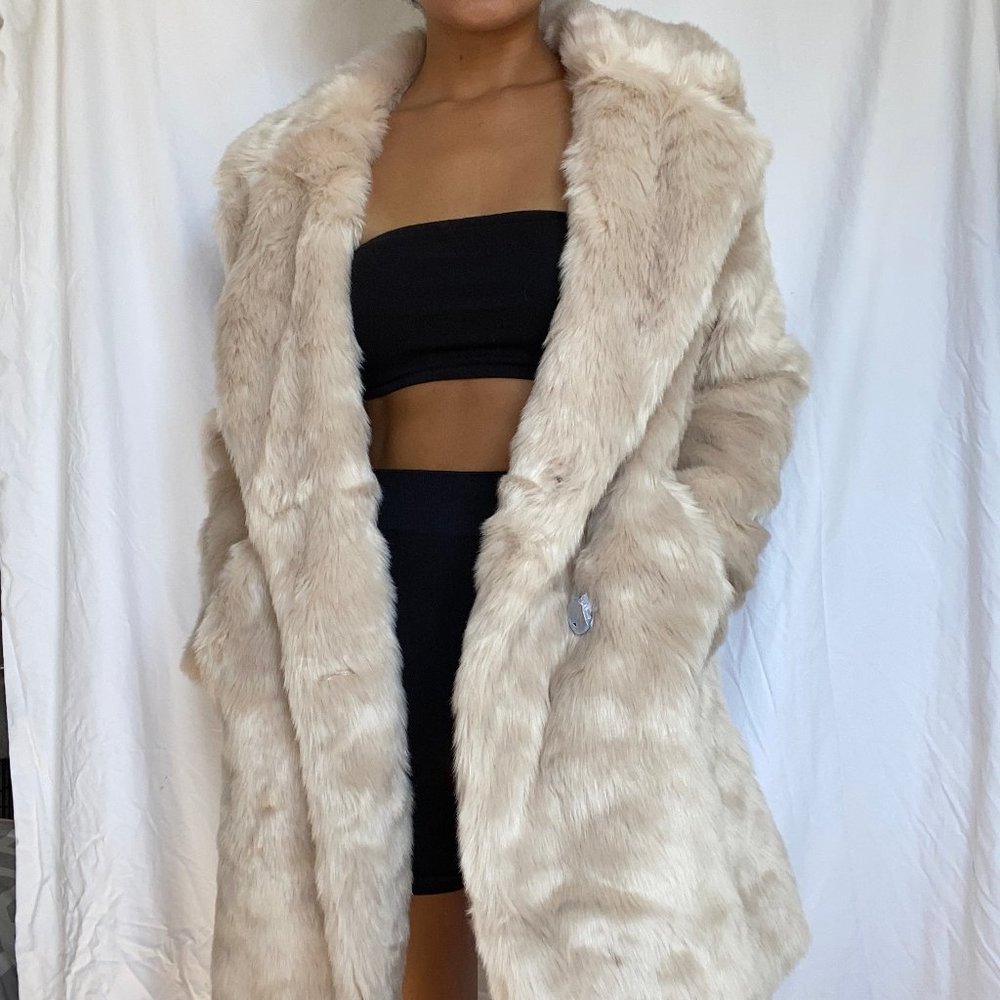 BOOHOO double breasted faux fur coat